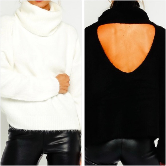 Open Back Ivory Turtleneck Sweater - Picture 1 of 8